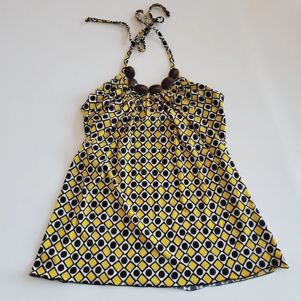 1062 * BCX Geometric Print Halter Top Yellow Black Size M - Picture 4 of 10
